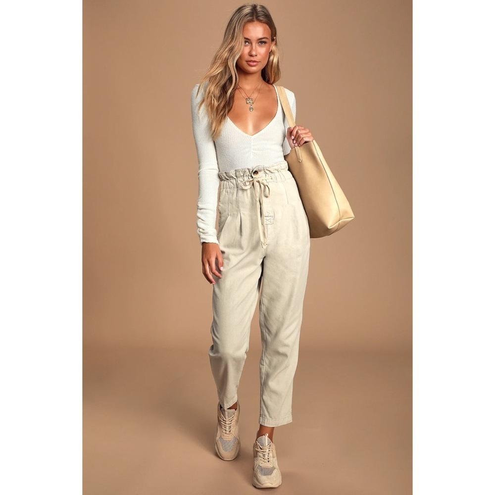 Free People Margate Beige High Waist Pleated Trouser Pants Size M - Picture 2 of 13